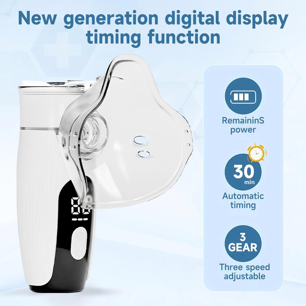 Handheld Ultrasonic Nebulizer, Portable Home Nebulizer, Rechargeable Mesh Nebulizer, Includes Face Mask and Mouthpiece, Features a Compact and Self-Cleaning Design, Suitable for Home Use, Travel, and Respiratory Assistance.