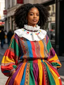 Colorful Pom-Pom Ruffle Fake Collar, Vintage Embroidered Bohemian Versatile Decorative Collar, Fashion Accessory for All Seasons