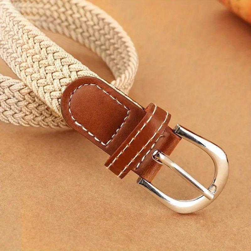 Chic Boho Braided Belt with Square Pin Buckle - Stretchy Linen, Hand-Washable, Perfect for Casual & Outdoor Wear