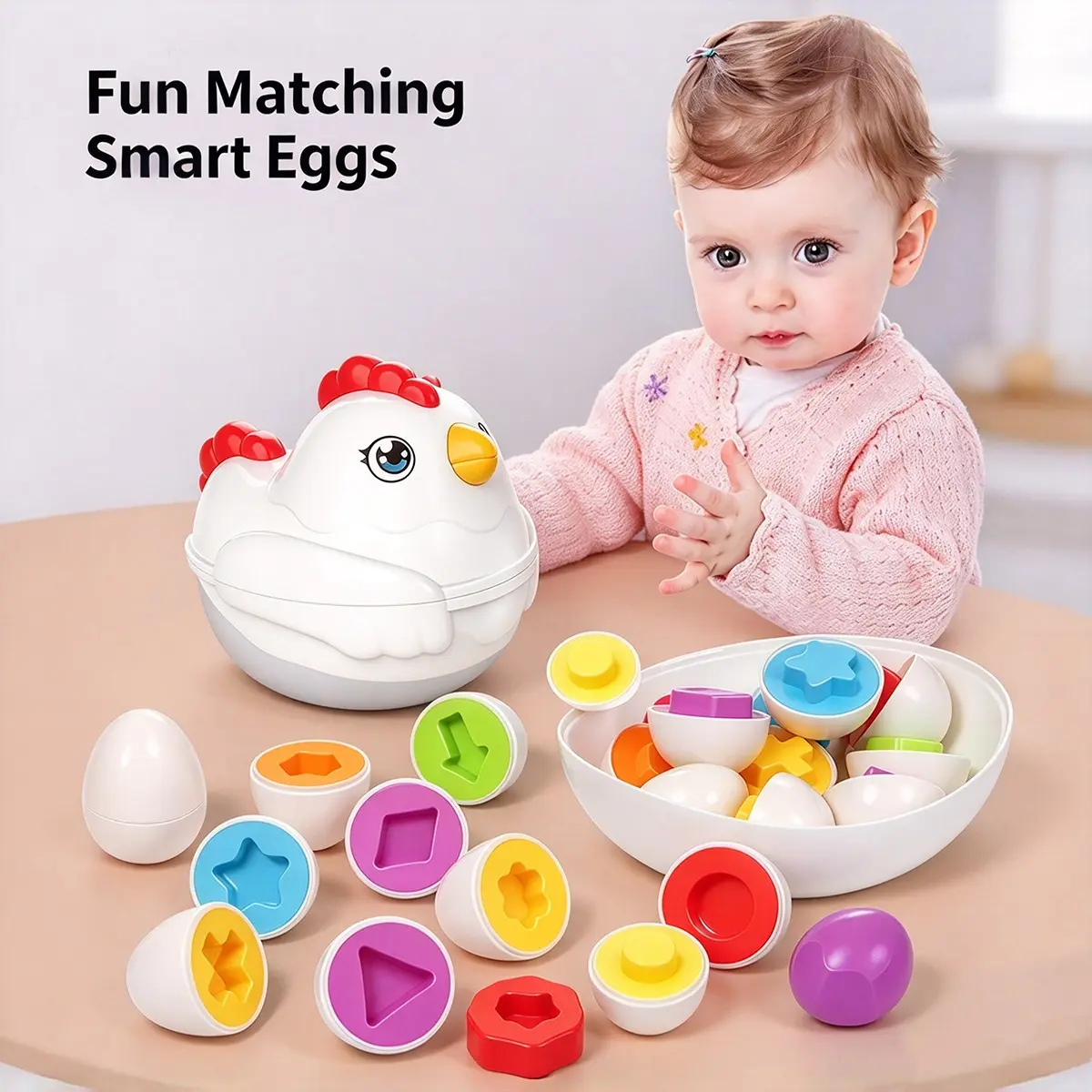 Chicken Shape Early Education Toy, Matching Smart Egg Puzzle, Montessori Color Shape Number Learning Tool, Kids Interactive Educational Toy