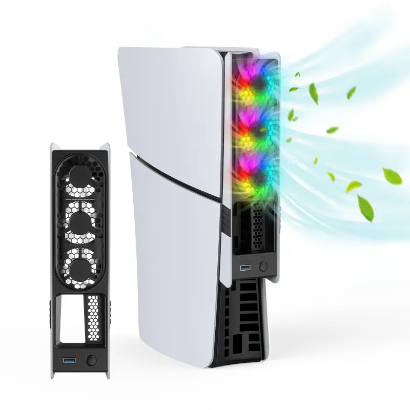 PS5 Pro/Slim Rear Cooling Fan with Smart Temp Control & RGB Light, Auto-Adjusting Quiet Cooler for PS5 Console, Adjustable Cooling System