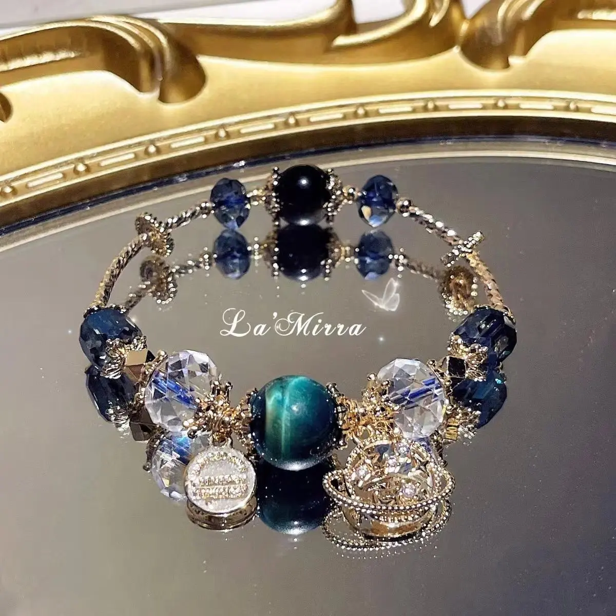 New Gentian Stone Crystal Star Chain Bracelet Blue Sandstone Sweetheart Gorgeous Palace French Luxury Best Friend Hand Jewllery