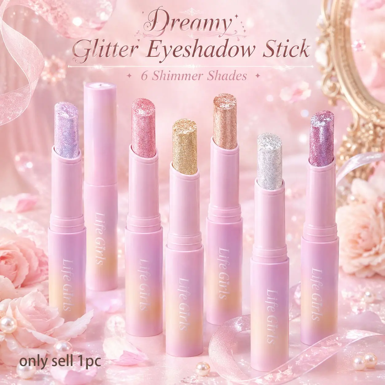 Life Girls Jelly Glow Eyeshadow Stick, Bouncy Gel Texture, Wet-Look Shimmer, One-Swipe Luminosity, Single Item, Glitter Finish