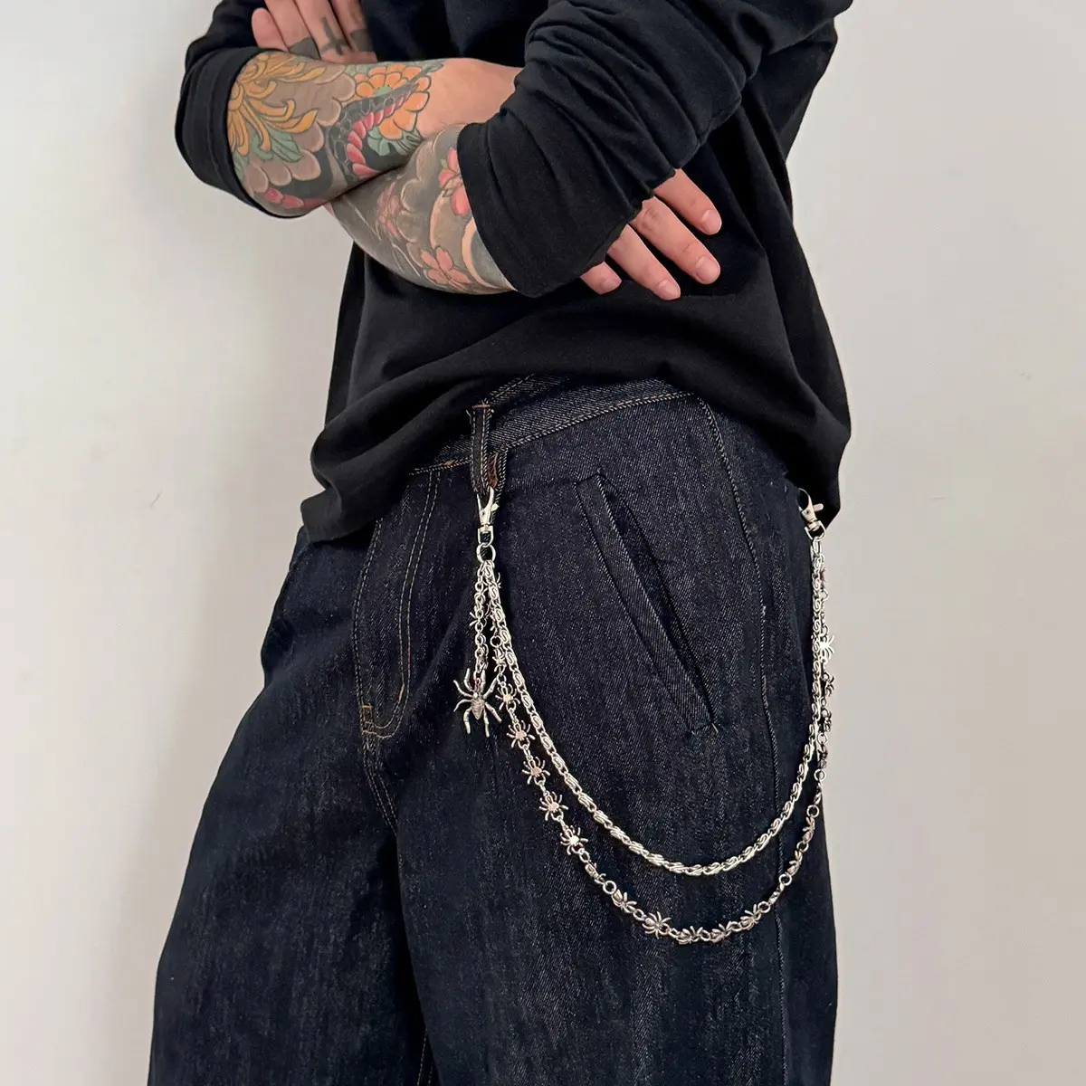 Spider Pants Chain for Men – Hip Hop Jeans Waist Chain Metal Streetwear Jewelry, Y2K Gothic Skeleton Hanging Chain Accessories, High-End Punk Style Belt Chain for Skaters, Rave, Party & Daily Street Outfit Styling