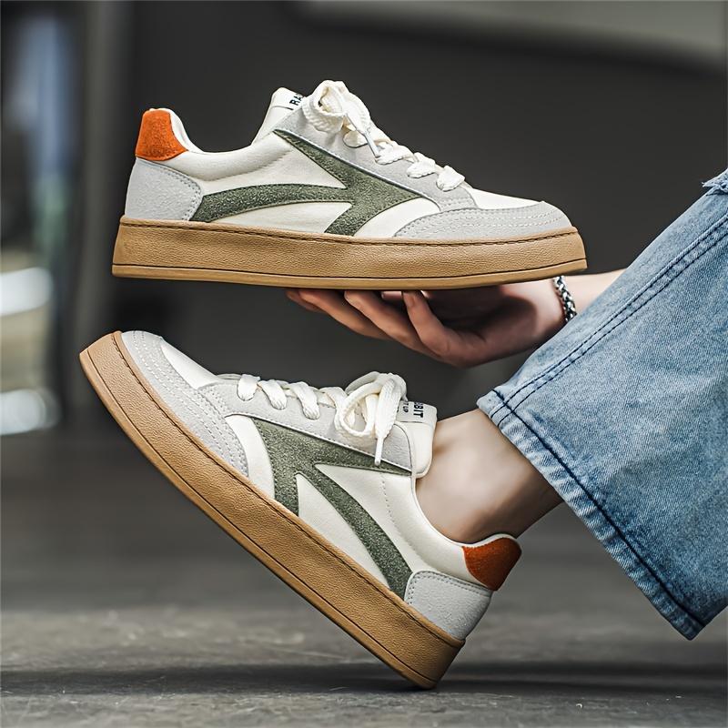 Men's Retro Color Block Thick-Soled Skate Shoes, Comfortable Non-Slip Durable Lace-Up Rubber Sole Canvas Sneakers, Men's Shoes