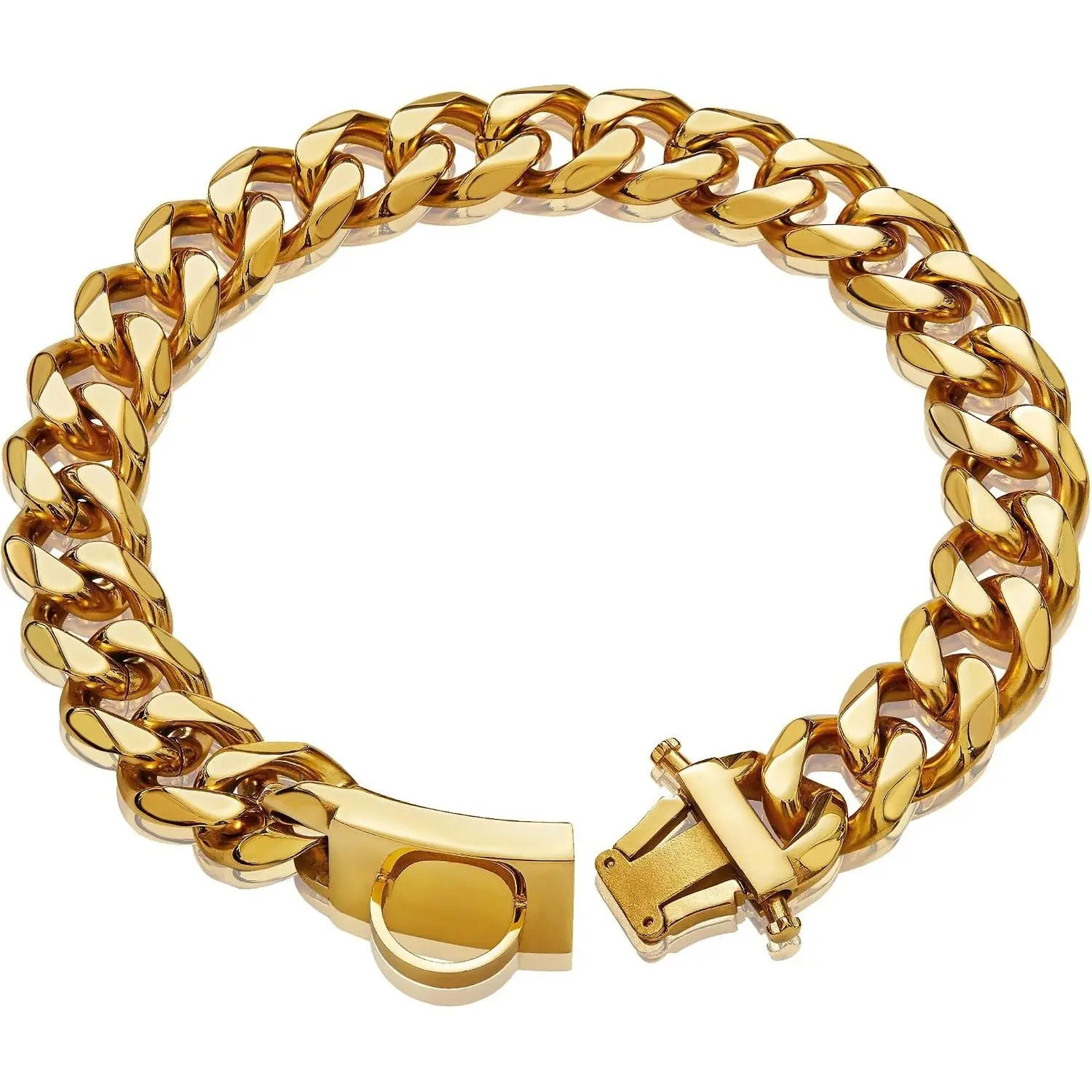 Gold Dog Chain Collar Walking Metal Chain Collar with Design Secure Buckle,18K Cuban Link Strong Heavy Duty Chew Proof for Large Dogs(19MM, 24")