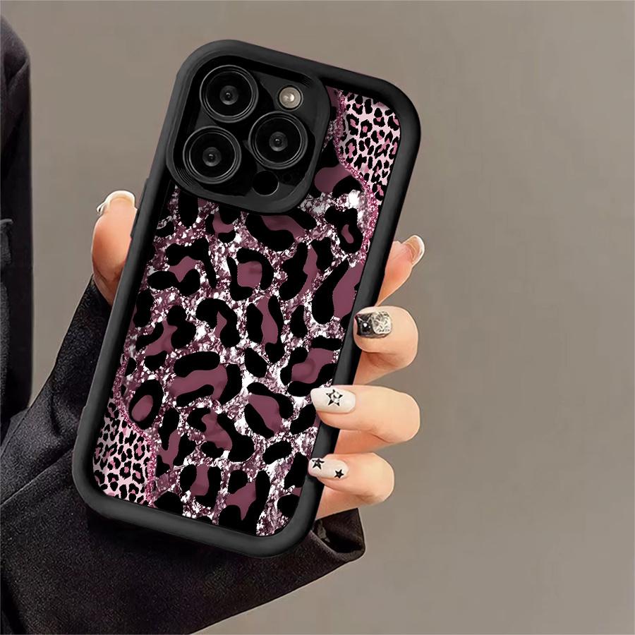 Phone Case: 1pc Pink Glitter Leopard Print Phone Case Suitable for Apple iPhone 17 E Air Pro ProMax iPhone16 15 14 Plus 13 12 Mini 11 X XS XR Antidrop Softshell Shock Proof All Inclusive Lens Protection Funky
