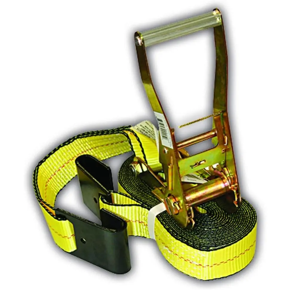 Everest S1022 Premium Aluminum Ratchet Cargo Straps, 1 PK, 2 in x 27 ft, 3333 LBS Working Load, 10000 LBS Break Strength, Aluminum Handle, Side Edge Guard, Flat-Hook, Corrosion-Resistant Vibrant Yellow - For Motorcycles, Canoes, Sand Rails, Tool Boxes, We