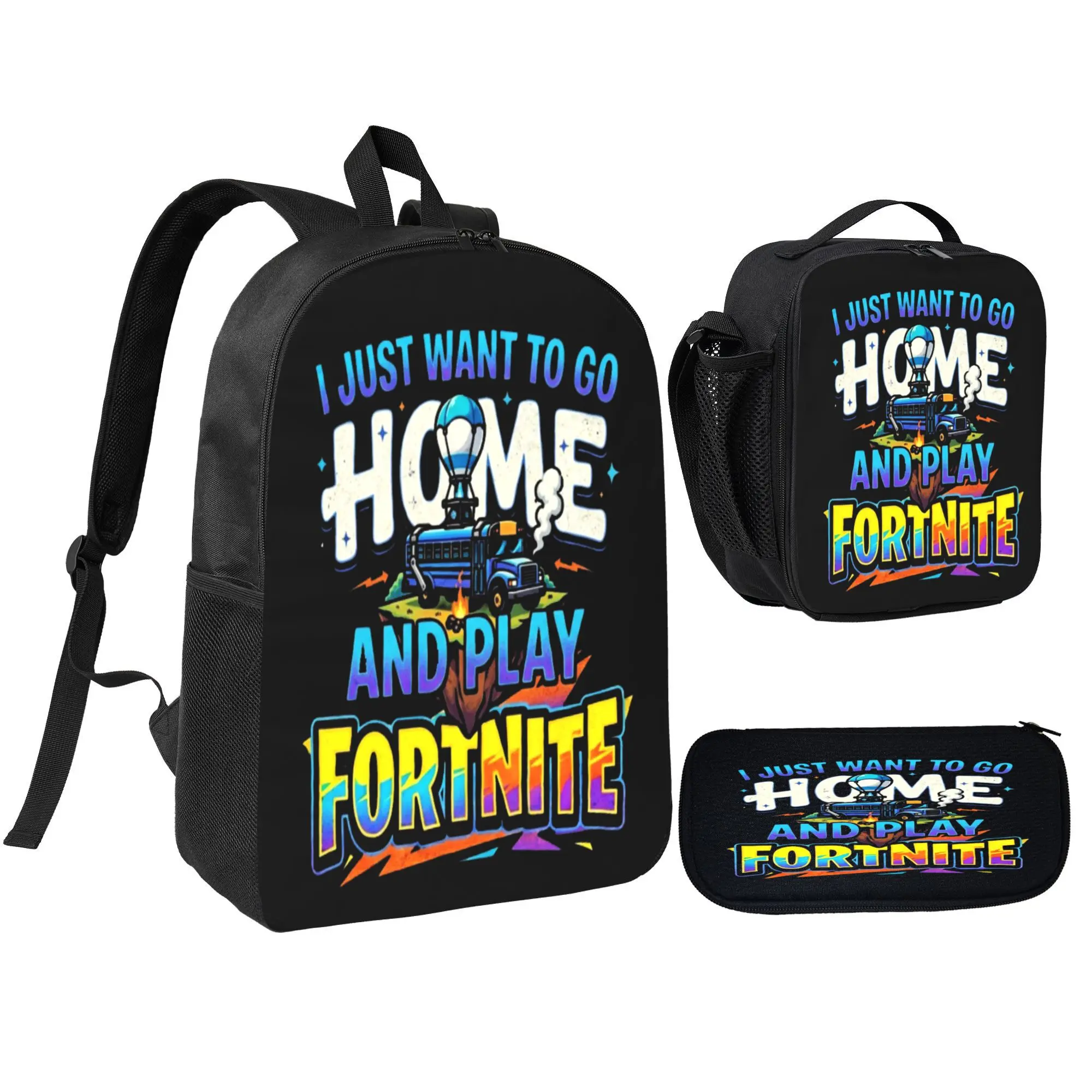 Fortnite Backpack Set for Teen Girls, 3-Piece Lightweight School Bag with Lunch Box and Pencil Case, Large Capacity Aesthetic Travel Daypack, Kpopstyle, Kpopbackpack