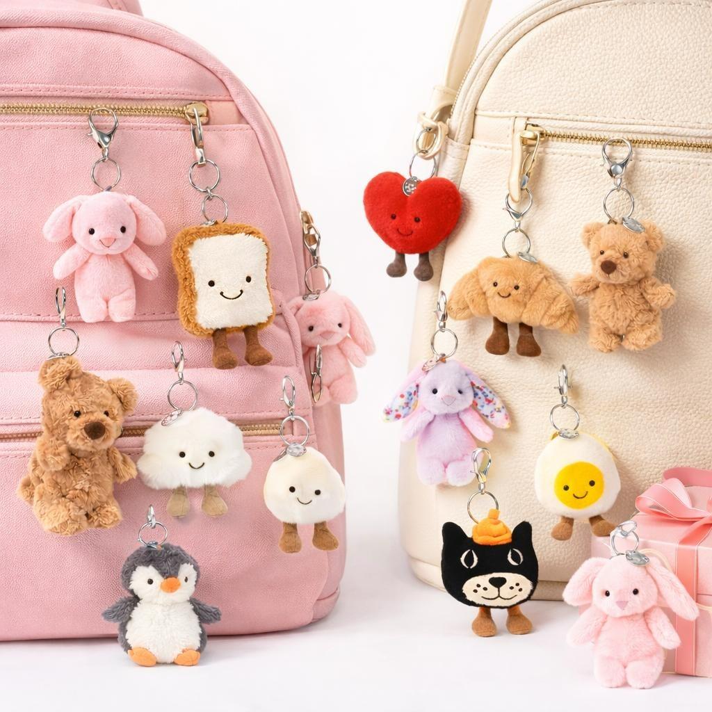 100 Styles Cute Plush Keychain Set Super Soft Animal Bag Charm Multi-Pack for Backpack Purse Gift for Women Girls Kids Birthday Christmas Stocking Stuffer