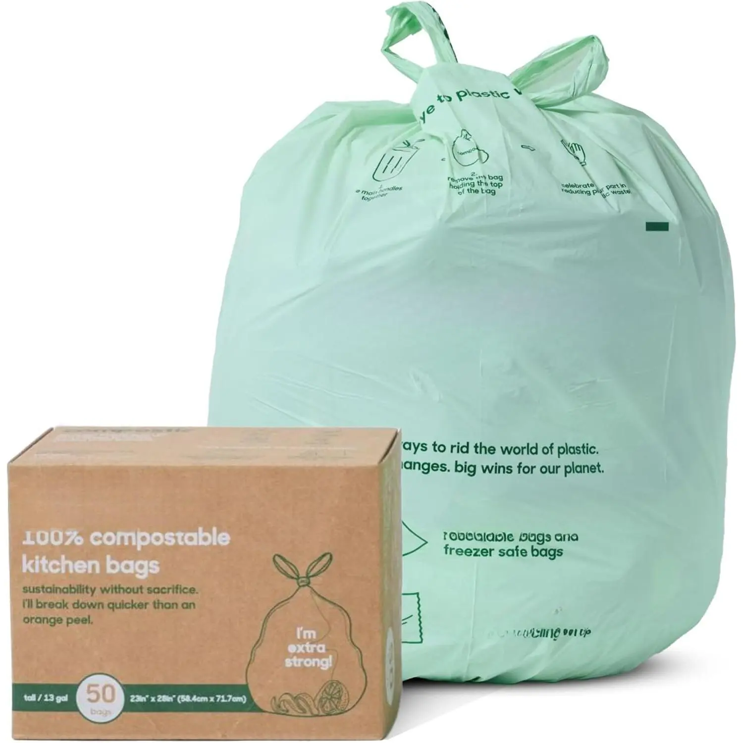 Compostable Trash Bags, 13 Gallon Tall Kitchen (50 Count) Starter Pack -- Extra ,  Compostable, -Based, , Unscented Garbage Bags