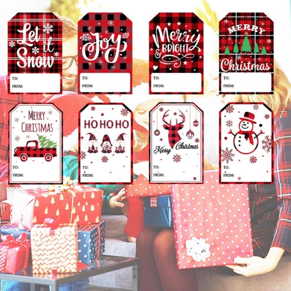 Self-Adhesive Holiday Gift Tags Roll, 200 Labels for Christmas Presents, Craft Supplies, Adhesive Stickers for Packaging, Sticky Labels