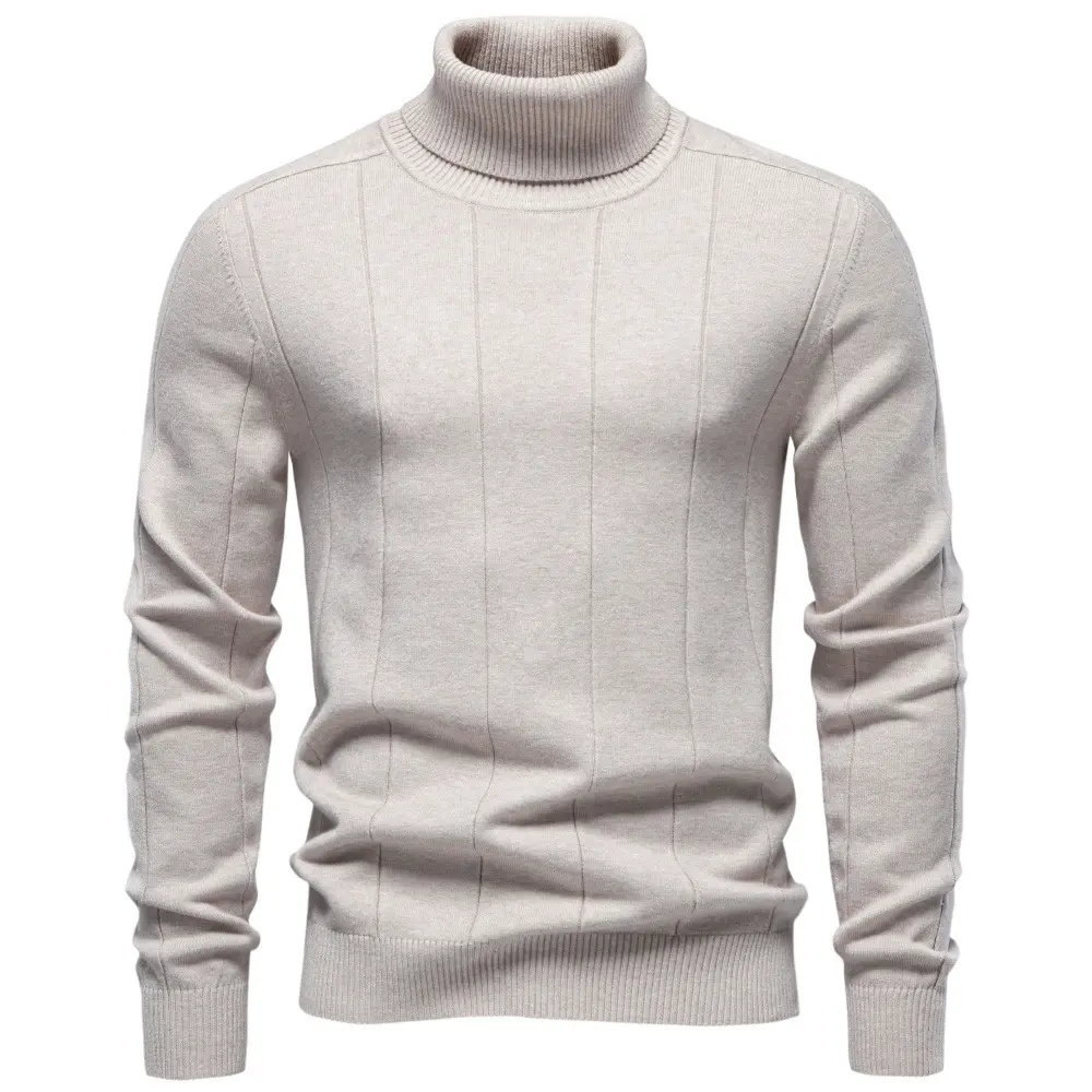 Men's Nylon Blend Thick Warm Turtleneck Sweater - Fall Winter Slim-Fit Ribbed Edge Knitted Jumper