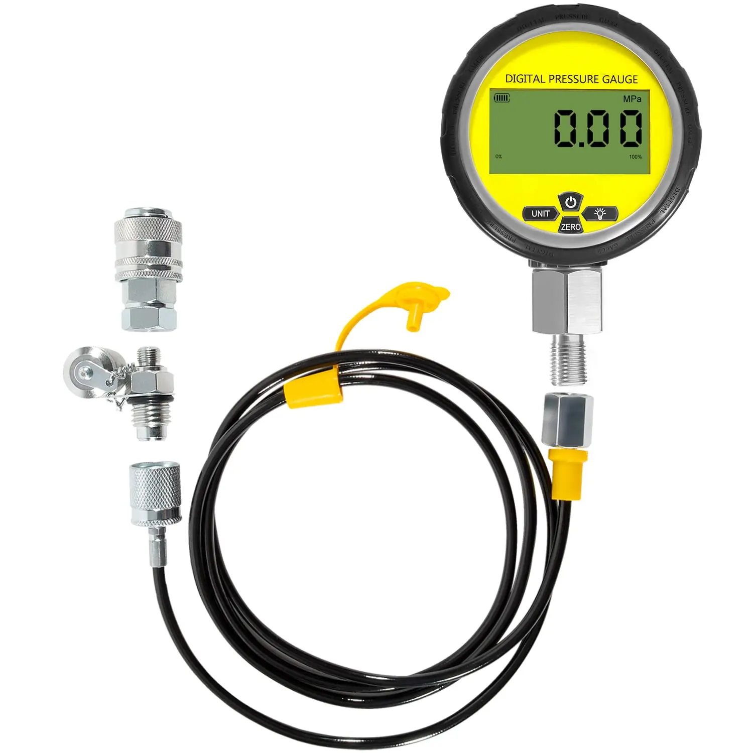 10000PSI Digital Hydraulic  Test Coupling Kit  Gauge Manometer Tester for  Brand Excavator 1 Gauge 1 Hose 2 Couplings Black  Protector 1/4 Inch NPT Connector 700BAR/70Mpa