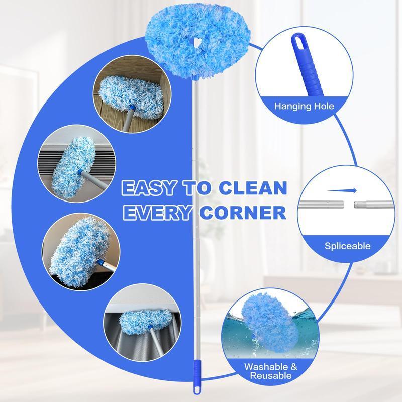 Feather Dust Wall Ceiling Fan Duster with Extension Pole – Microfiber Washable Cleaner for High Ceilings & Fan Blades, Dust Removal Brush, High Ceiling Cleaning, Household Cleaning Tool, Ready for Summer