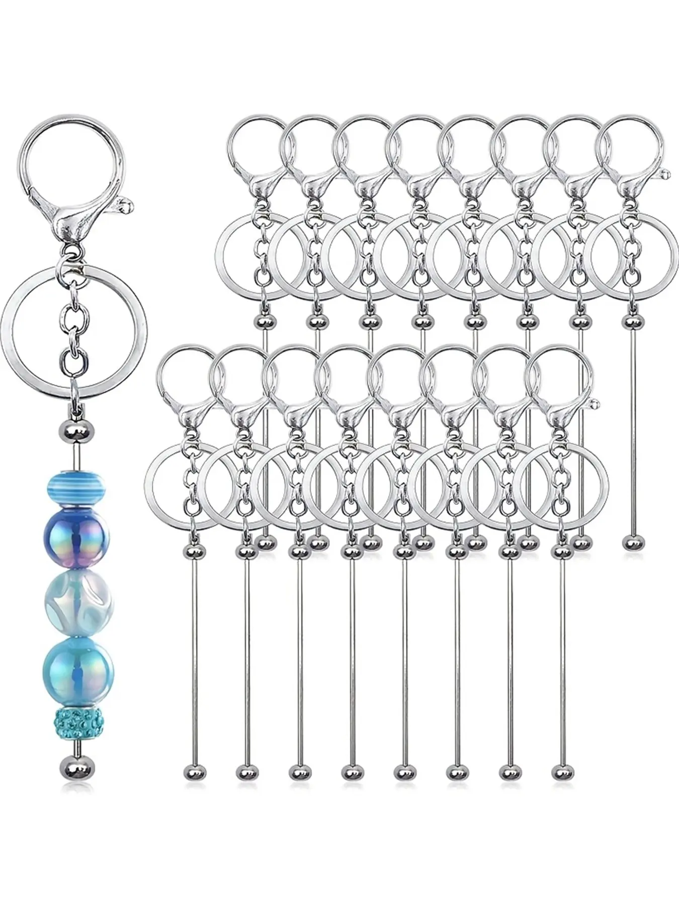16pcs beadable keychain DIY men's keychain and keychain making kit - Handmade metal beaded keychain - Metal keychains - Keyring - Diy keychain supplies - Blank beaded keychain - beadable items