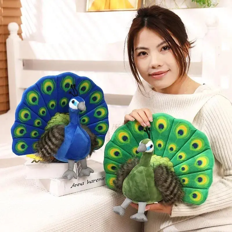 Green Peacock Soft Plush Toy - 100% New High-Quality PP Cotton Doll, 25cm Creative Spread Tail Simulation Toy, Stuffed House Decoration for Bedroom