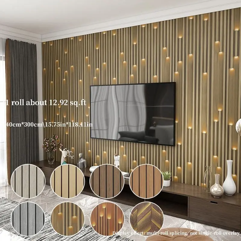 1 roll, 15.75in*118.11in(40cm*300cm), thickened striped wood grain textured wall paper, peel and stick vinyl wallpaper, removable self-adhesive wood grain wall panels for living room, bedroom, and kitchen.