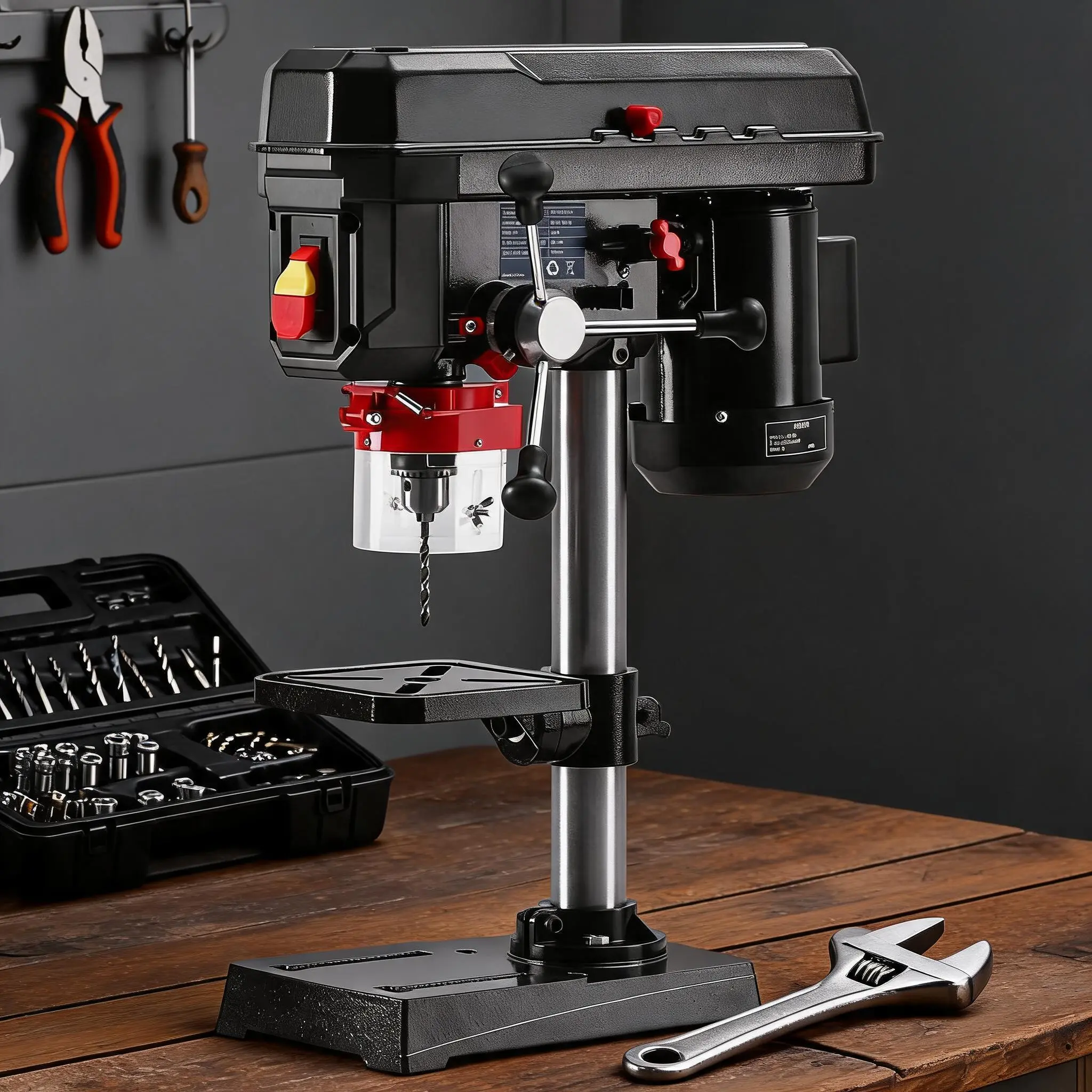Corded Variable-Speed Benchtop Drill Press, 2.5 A 5-Speed Desktop Drill Machine, 8-in Tilting Worktable (0-45°), Precision Industrial Tool for Woodworking & Metalworking, Ideal for Workshop Use, Corded Benchtop Drill Presses