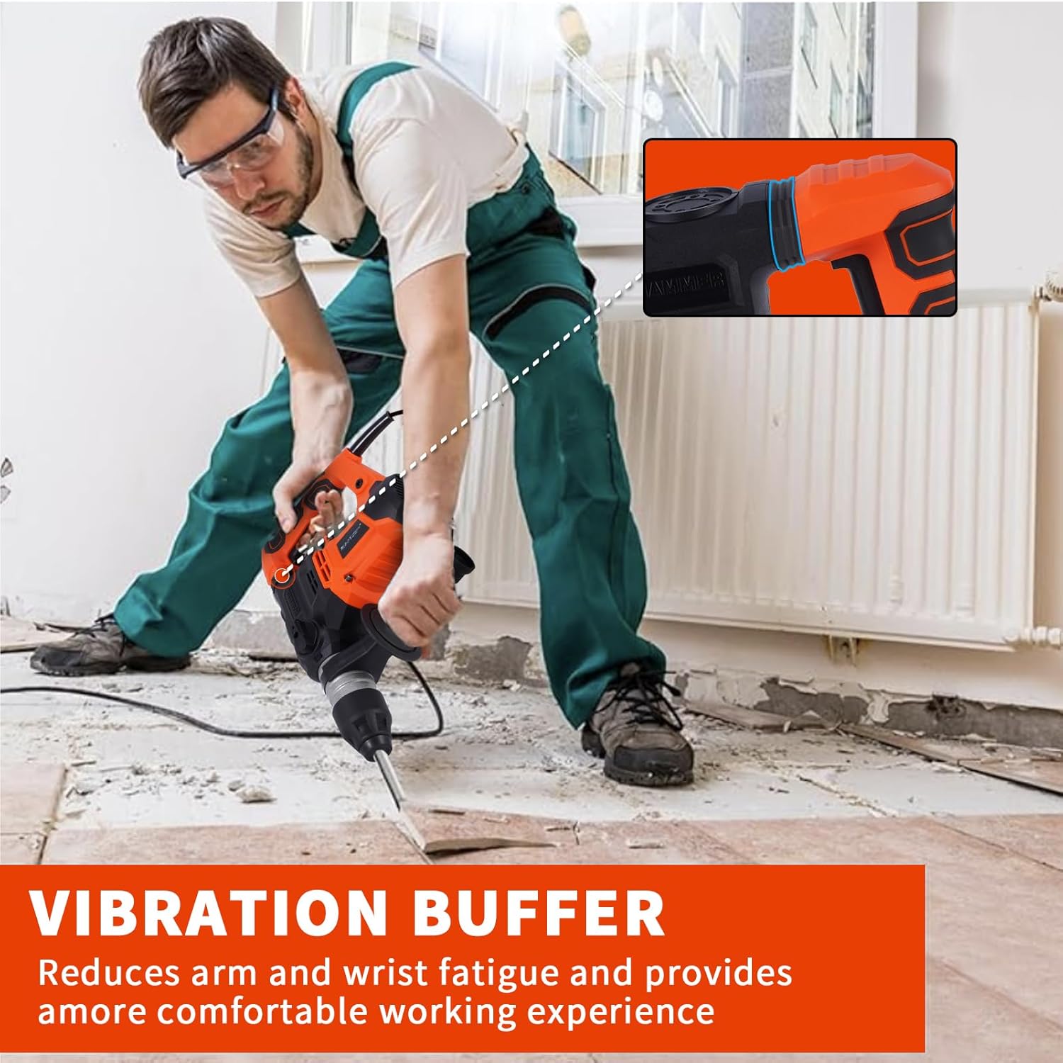 Demolition Jack Hammer for Concrete,1-1/4 Inch Hammer Drill with Safety Clutch 4 Functions Cand Variable Speed with Drill Bits and Chisels for Concrete, Stone, Brick, Storage Case Included