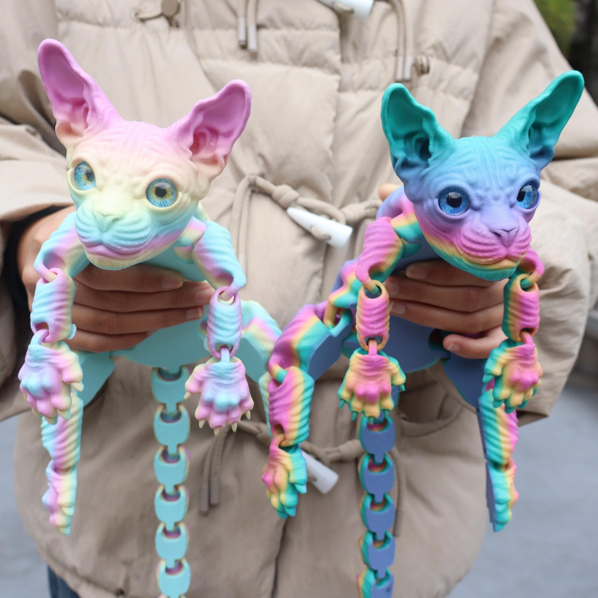 3pcs 3D Printed Cute Large Hairless Cat Decorative Figurine, Realistic Eyes, Colorful Kitten Gift Set, Perfect Holiday Party Decoration, Home Decor Ornaments