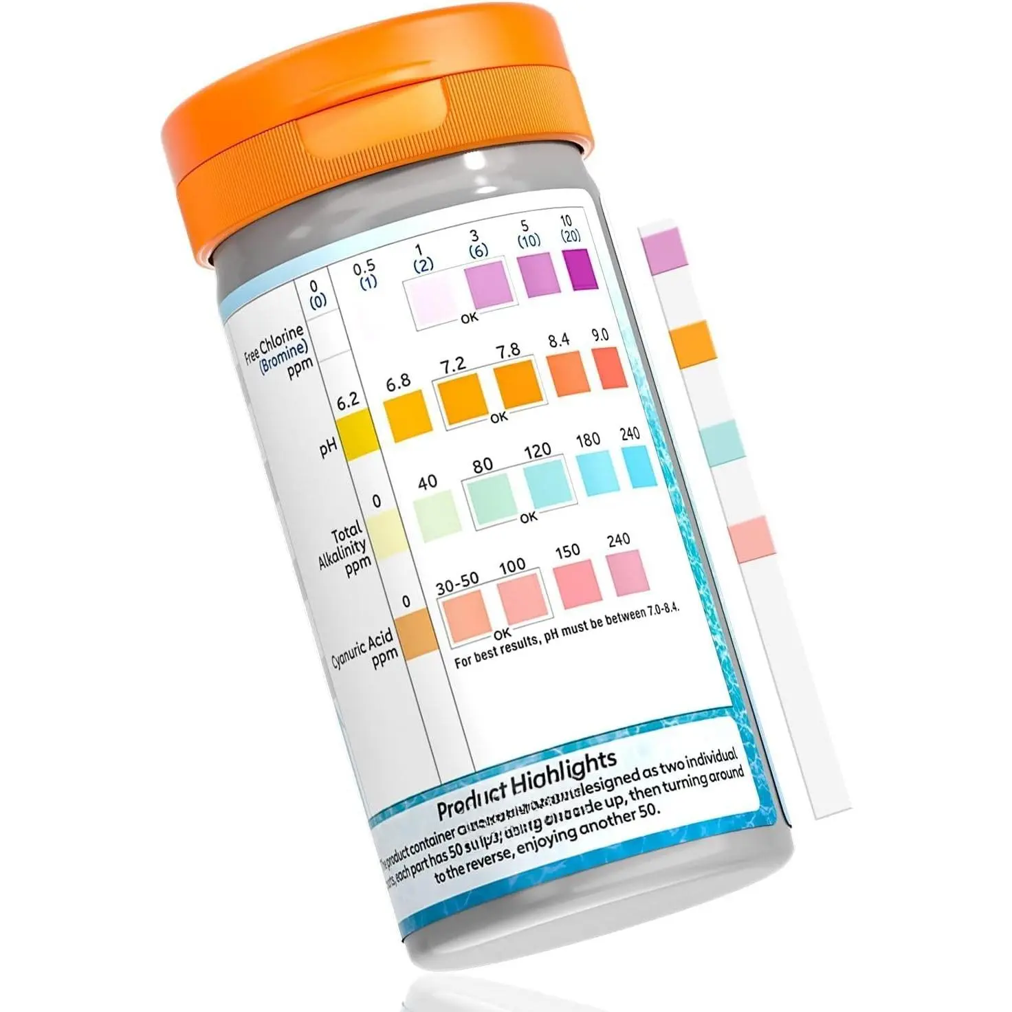 Pool and Hot Tub Test Strips - Accurate & Quick 4 in 1 Pool Water Test Kit | Testing pH Free Chlorine(Bromine)  Alkalinity & Cyanuric Acid
