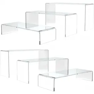 6pcs Acrylic Risers for Display, 2 Sets of Plastic Risers Stand for Display, 9" Clear Shelf Risers for Dessert, Food, Figure, Cupcake and Perfume