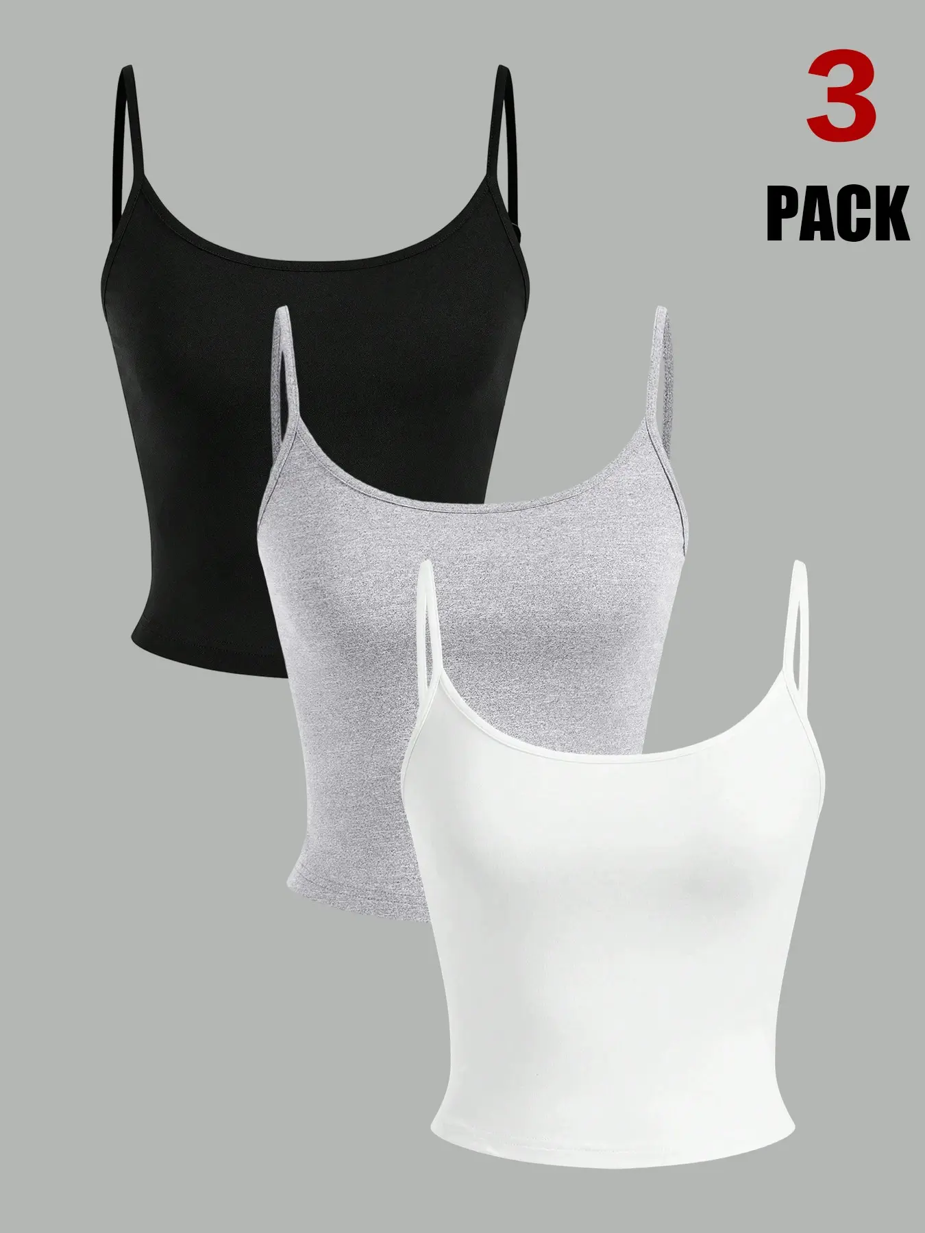 Women U Scoop Neck Double Spaghetti Strap Slim Fit Cropped Camisole Top, Soft Stretch Sleeveless Tank Vest, Casual Loungewear Top