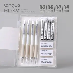 Languo New 4-Piece Metal Mechanical Pencil Set, Drawing & Writing Pencils, 0.3mm-0.9mm Artistic Lead, Replaceable Leads & Erasers, Storage Box Included, Writing Stationery