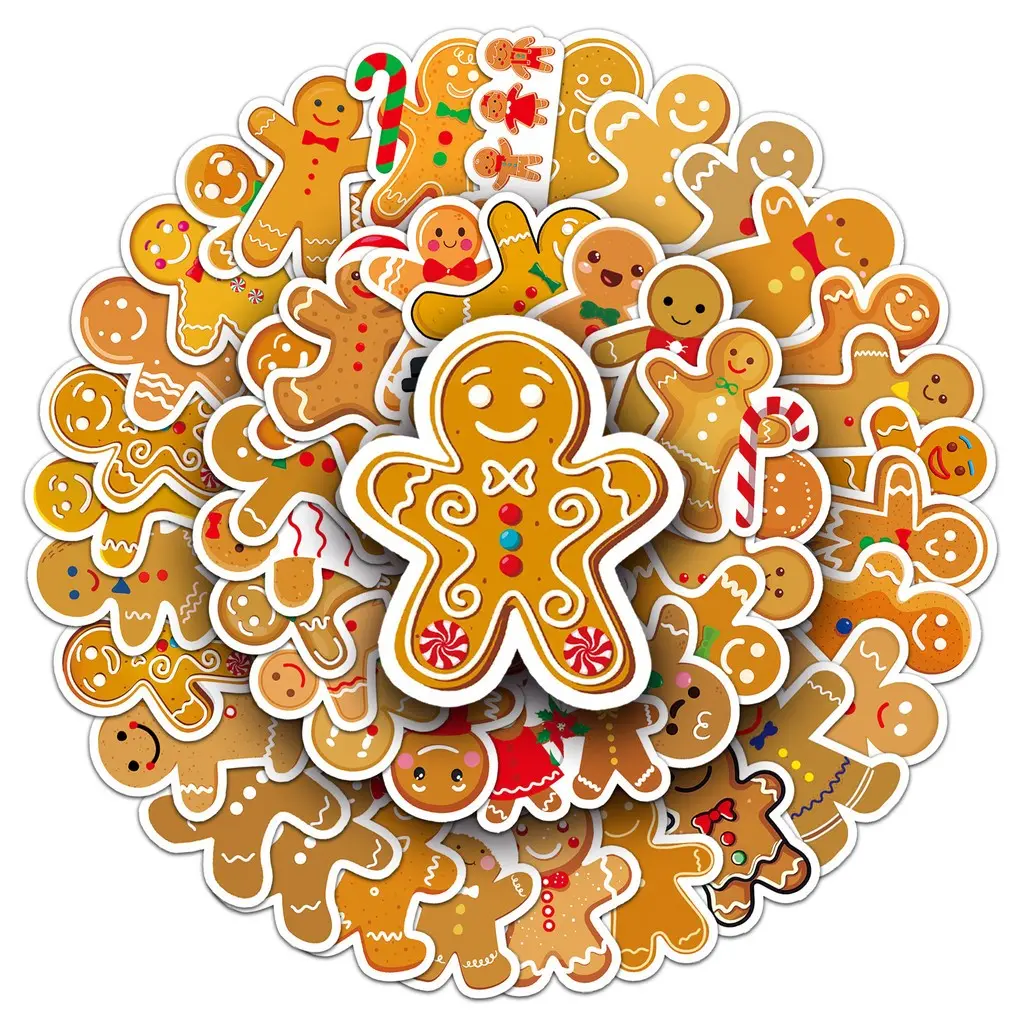 50 Sheets Gingerbread Man Stickers, Computer Phone Notebook Water Bottle Luggage Stickers, Fun Decorative Adhesives for Daily Use