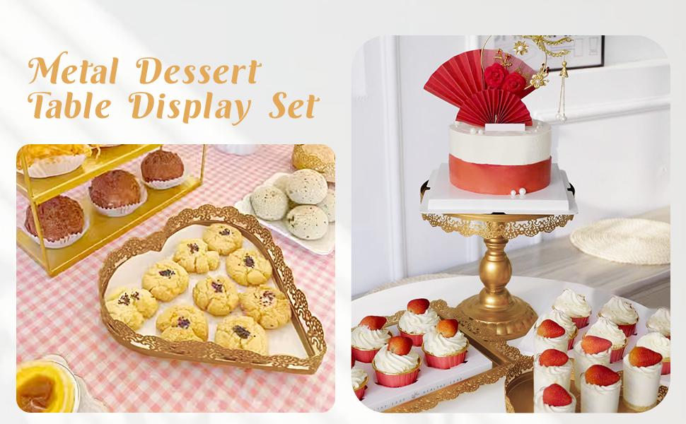 AGS Set of 9 Cake Stands Metal Cupcake Stand Set Multiple Styles Candy Fruit Display Tower Dessert Plate Cake Serving Tray for Birthday Party Wedding Anniversary Baby Shower Engagement (Gold)