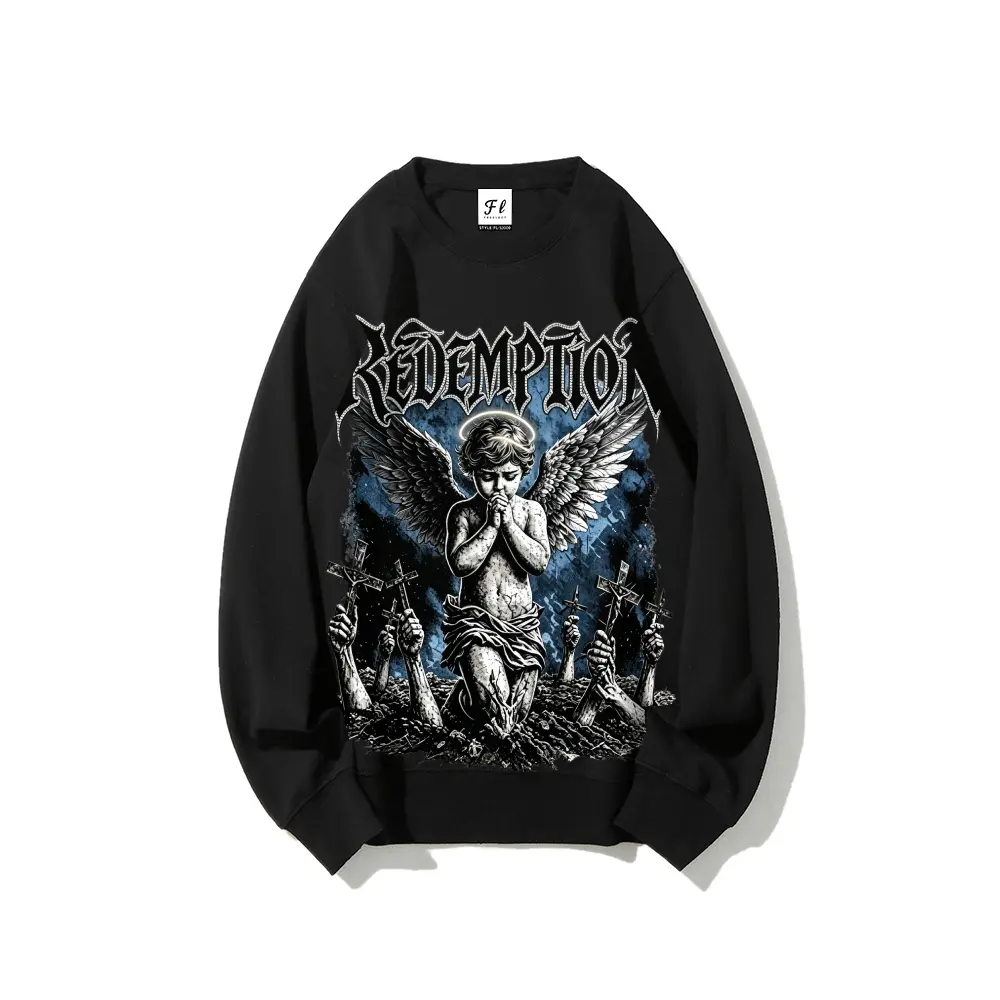 Redemption Dark Gothic Angel Graphic Sweatshirt, Men Grunge Metal Streetwear Crewneck