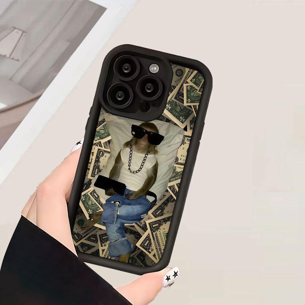 Phone cases: Funny Monkey Pattern Concave Thickened Anti-Fall Textured Shock-Proof Phone Case Fits Compatible with iPhone 17 E Air Pro ProMax iPhone16 15 14 Plus 13 12 Mini 11 X XS XR