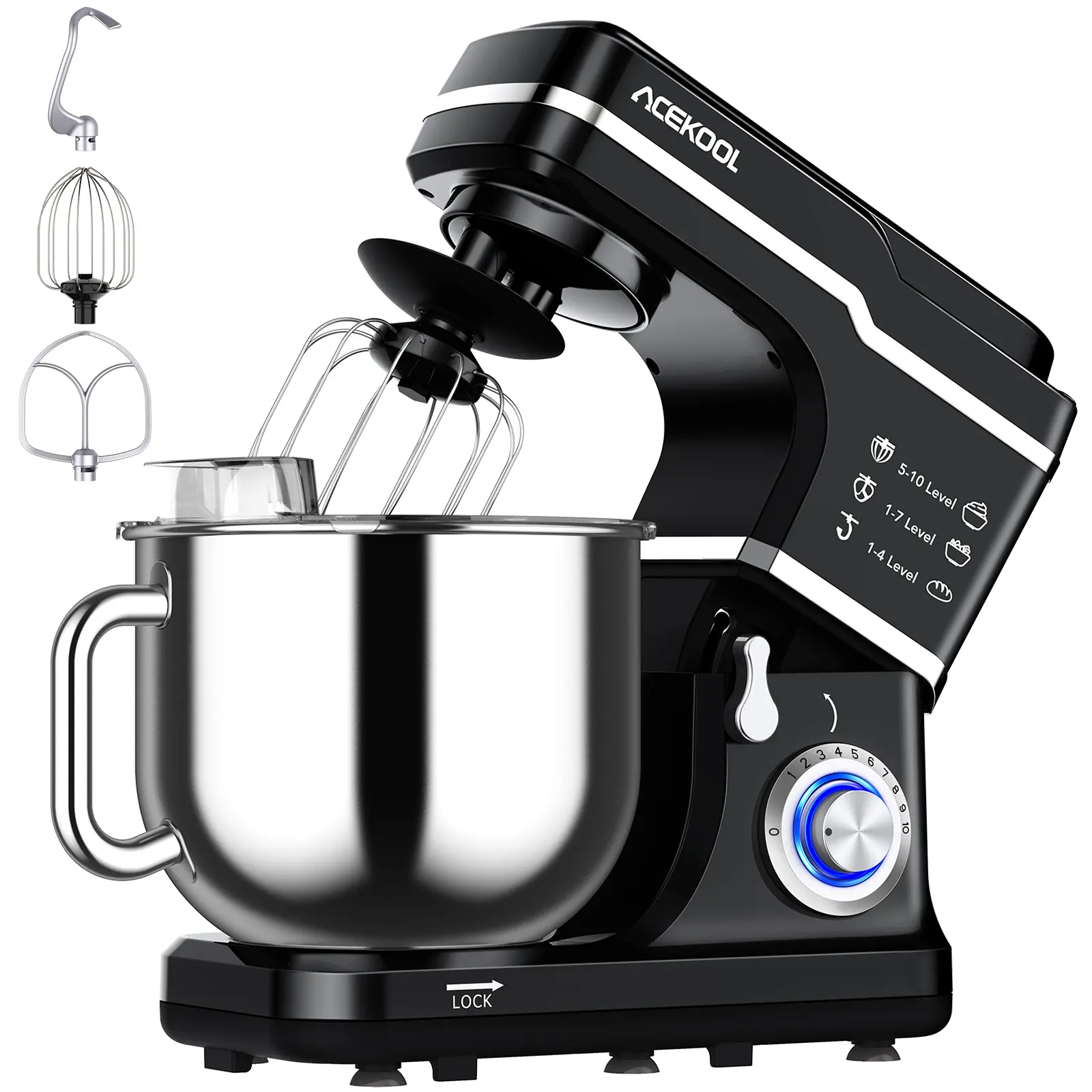 Powerful 10-Speed Stand Mixer, 7QT 660W Tilt-Head Electric Kitchen Mixer, Stepless Control, Stainless Steel Bowl, Splash Guard, Anti-Slip Base, Bread, Pizza, Cake & Cookie Dough