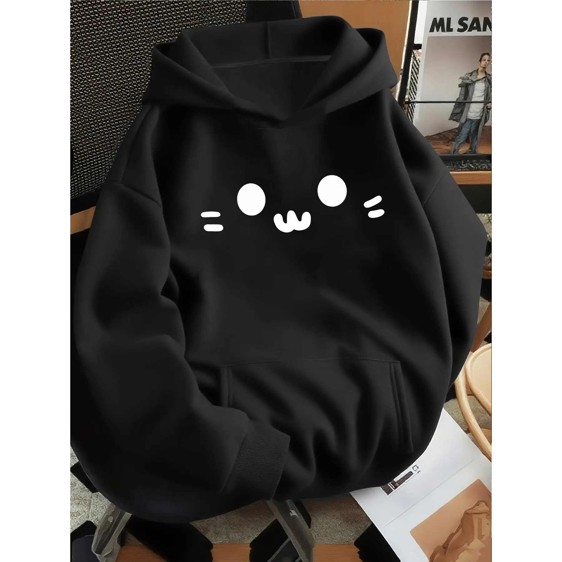 Kawaii Cute Cat Face Graphic Hoodie| 100% Pure Cotton Oversized Pullover Hoodie Unisex Men Women