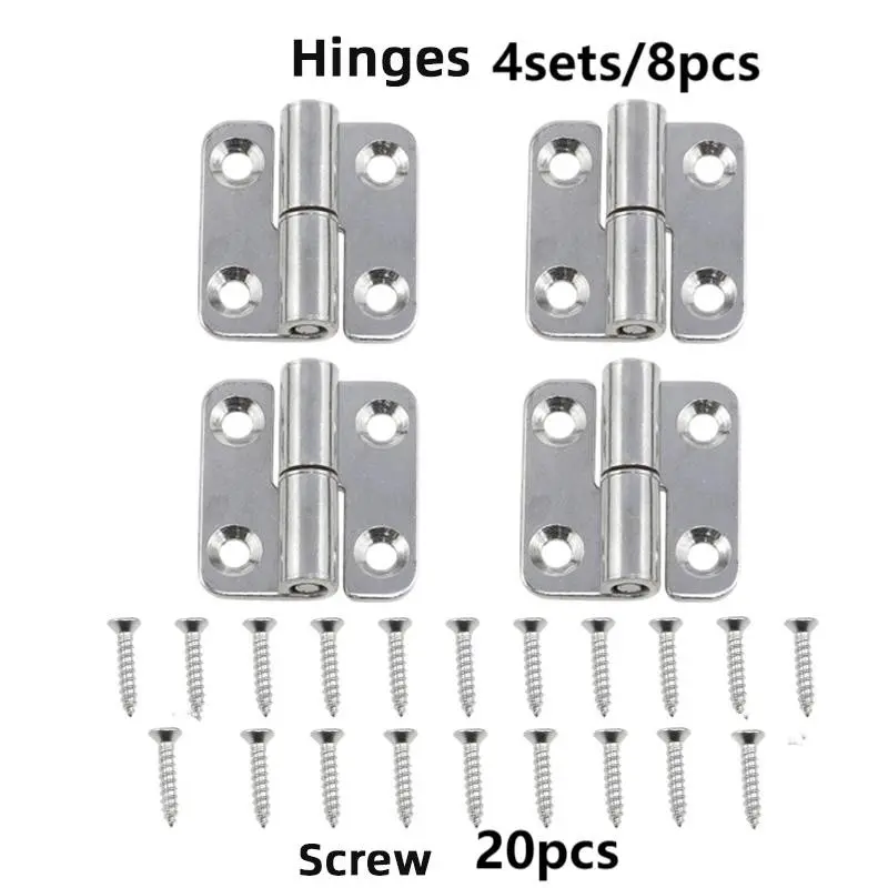Thickened rust-proof stainless steel detachable cabinet hinge set, 4 sets of durable left-opening lift-off sliding hinges with 20 high-strength matching self-tapping screws included. Complete accessories for instant installation right out of the package!