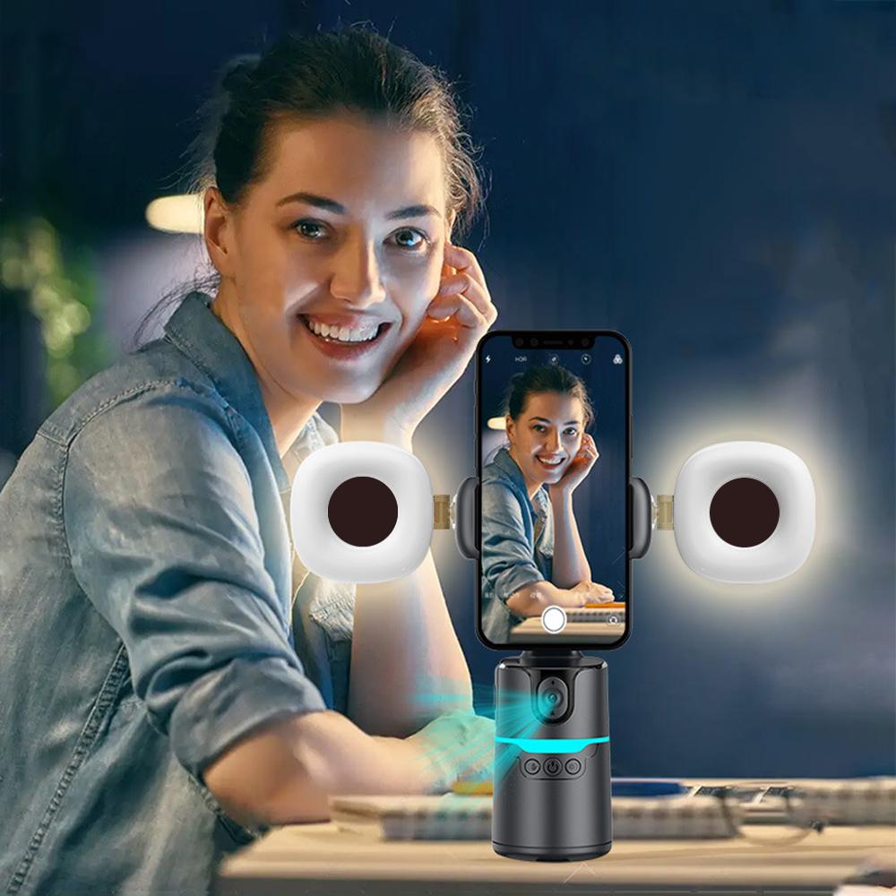 360-degree Rotatable Selfie Stick, Selfie Stand, Smart Face Tracking Phone Gimbal Stabilizer with 2 Rechargeable Fill Lights, Phone Accessories for Video Recording