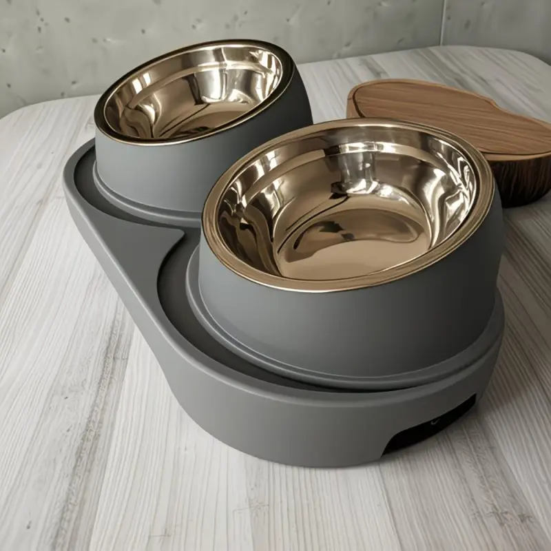 Heavy-duty modern elevated double pet bowl feeder, movable and easy-to-clean elevated food and water station for medium-sized dogs and cats, sturdy non-slip base, space-saving, stylish and hygienic pet feeder