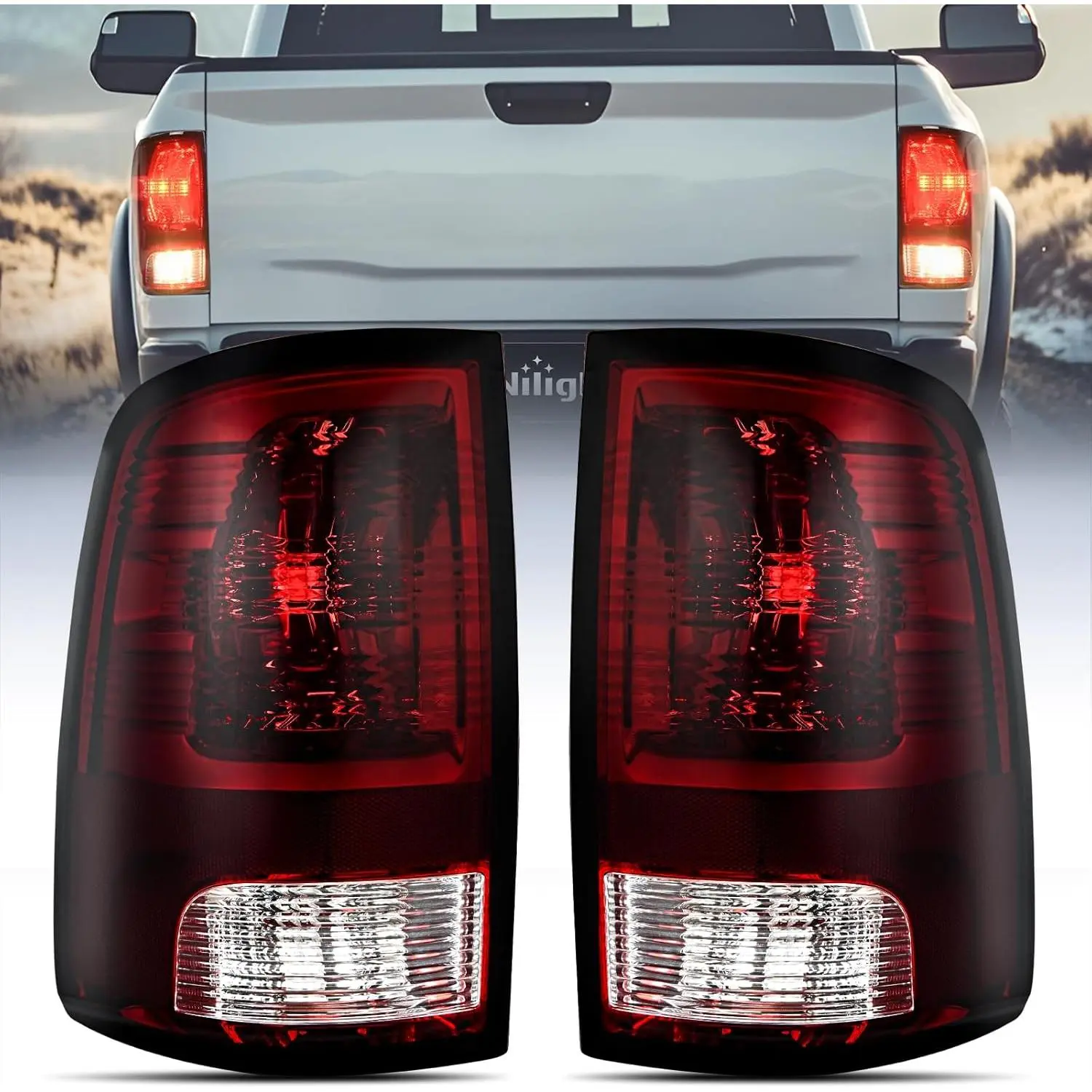 Nilight OE-Style Taillight Assembly 1-Pair, Automotive Luminous Long-Lasting Moisture-Proof Corrosion-Resistant Rear Lamps with Bulbs, Easy-Install Replacement for 2009-2018 Dodge Ram 1500/2500/3500 & 2019-2021 Classic (Driver & Passenger Side, Dark Red)