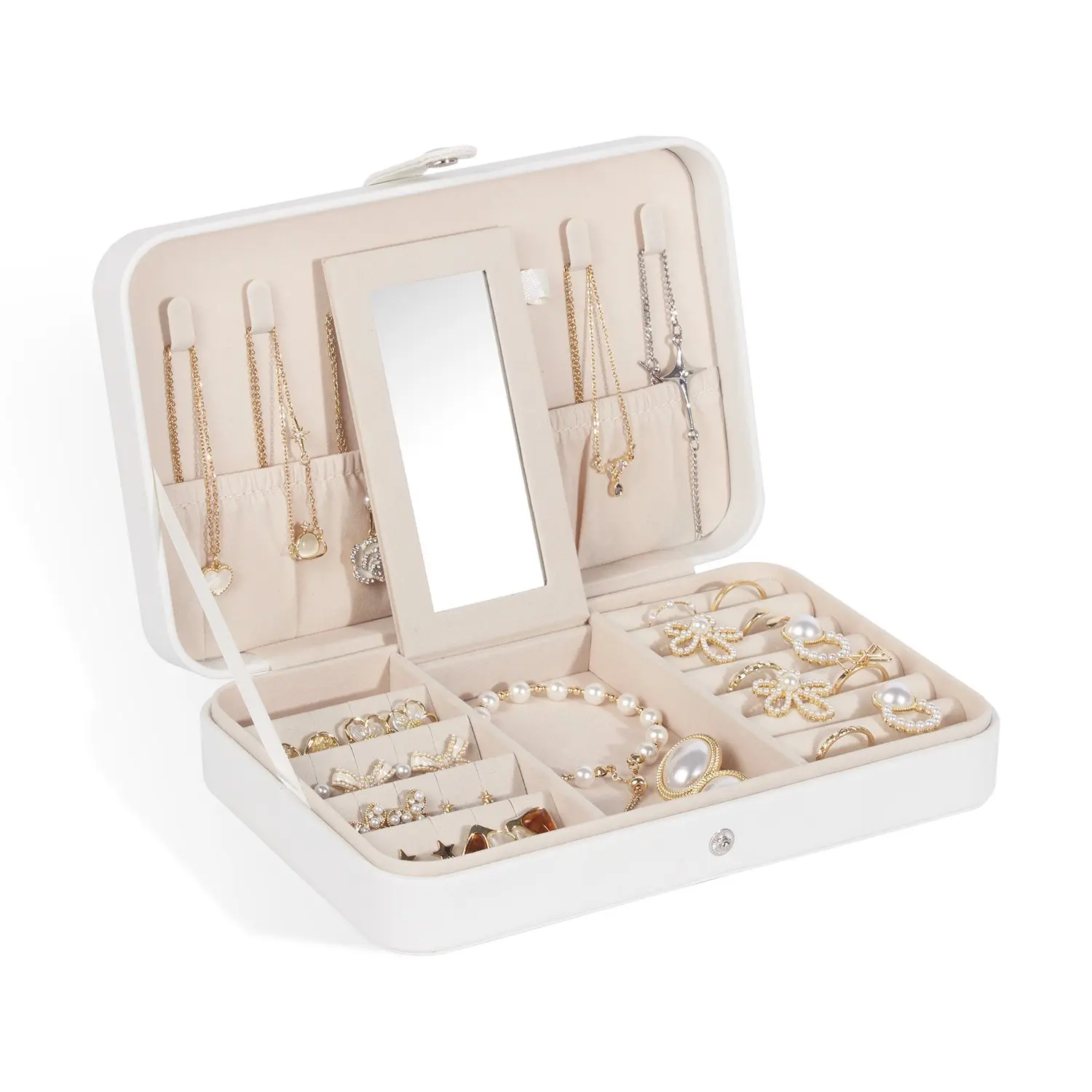Portable Travel Jewelry Organizer Box, Mirror, Necklace Hook, Anti-Tangle Design, Ideal for Women, Daily Use, Gift Giving, Mirrored Jewelry Storage