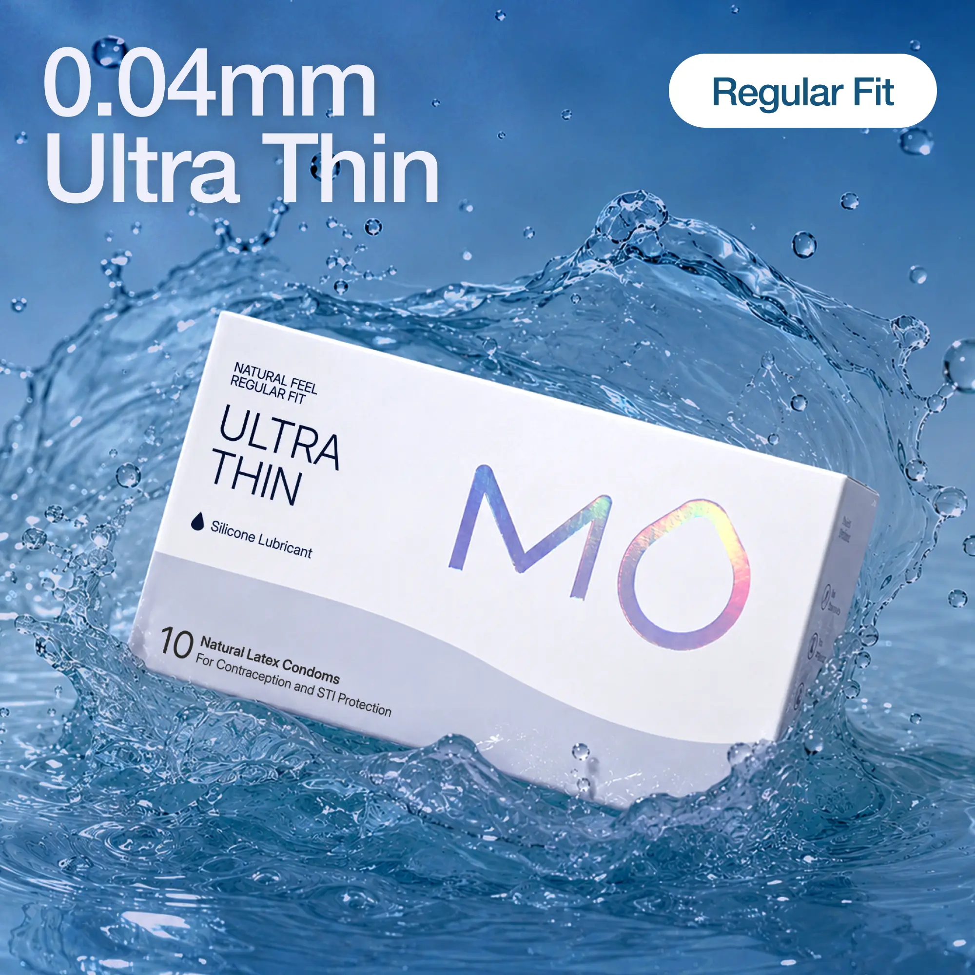 MO Ultra Thin 0.04mm Condoms, pH-Balanced for Sensitive Skin, Natural Latex, 10 Count Silicone Sensation