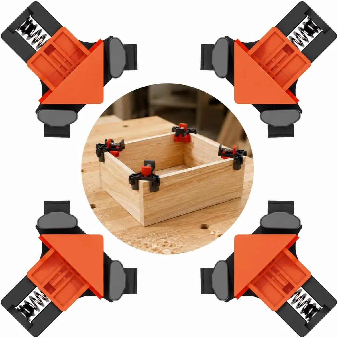 4-Piece Adjustable Spring Woodworking Corner Clamps, Reusable Fixing Tool for T-Joints and Angle Racks, Cutting Tool Attachment, Men's Birthday Gift