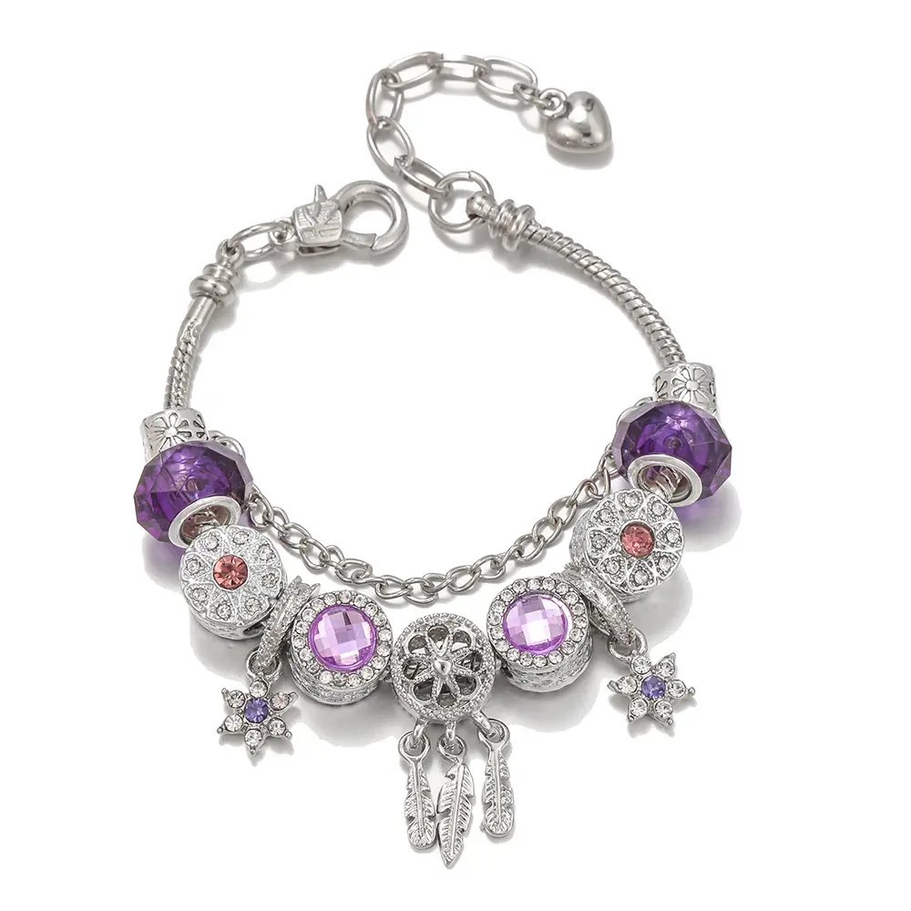 Baddie Y2K Viral Silver Tone Purple Pink Charm Bracelet Dreamcatcher Flower Main Character Energy Stack Jewelry Boho Glam Gift For Her Effortless Sparkle