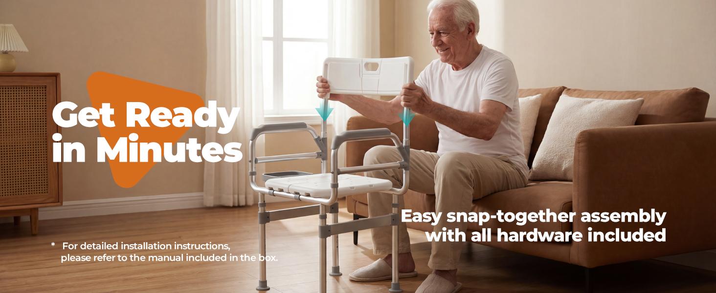 Folding Shower Chair for Inside Shower, Tub and 440lb Weight Capacity - Foldable Shower Chair for Elderly and Disabled - Shower Seat with Arms, Back, Cushion and Shelf