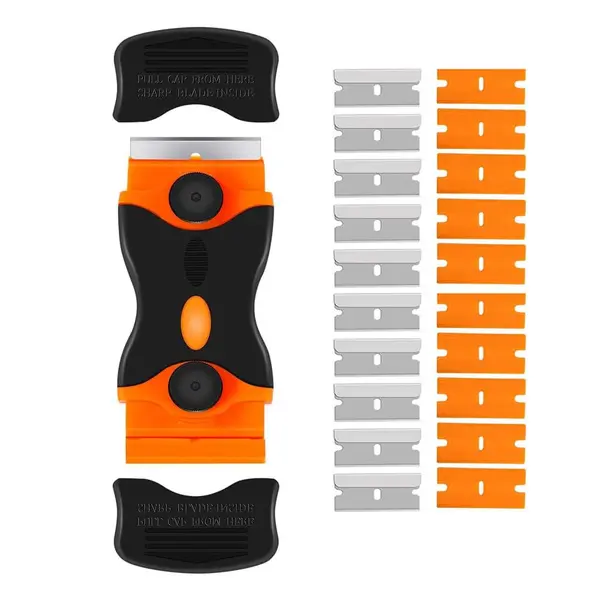 2-in-1 Double-Ended Surface Scraper Functional Tool for DIY Users - 10 Plastic & 10 Metal Blades, Ideal for Glass Surfaces, Cooktops, Residue Removal