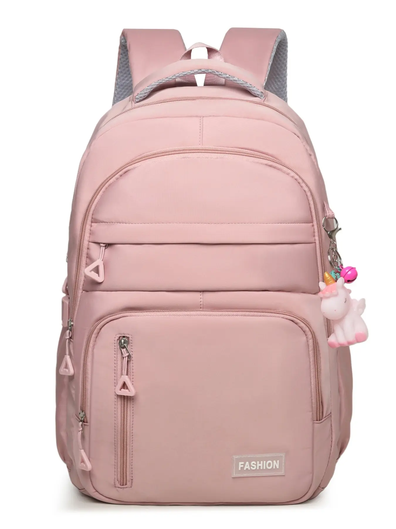 **Pink Soft Backpack for Teen Girls - Lightweight Large Capacity School Bag with Unicorn Pony Pendant, Multi Layered Daypack for Junior Senior High Students**