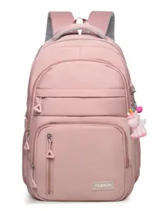 **Pink Soft Backpack for Teen Girls - Lightweight Large Capacity School Bag with Unicorn Pony Pendant, Multi Layered Daypack for Junior Senior High Students**