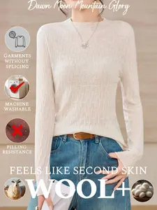 2026 Fall Winter/2027 Spring New Upgraded Women's Small Check Mock Neck Sweater with Fine Merino Wool & Mulberry Silk, Seamless Knit, Machine Washable Anti-Pilling, Slim Soft, Breathable Skin-Friendly, Versatile Premium Casual Elegant Sexy.