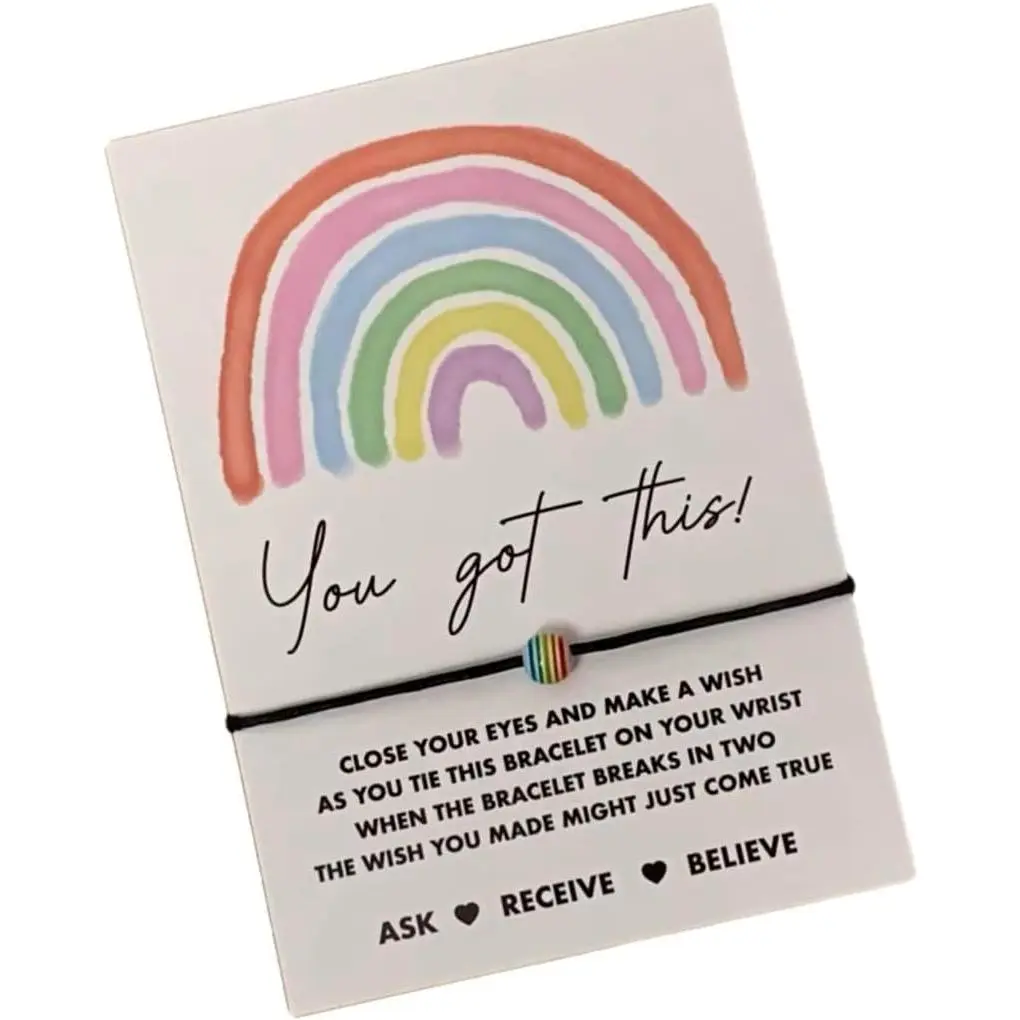 You Got This Wish Bracelet | Rainbow Bead  Black Waxed  Cord | Unisex  for Encouragement