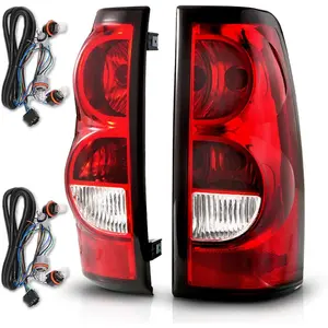 for 2003-2006 Chevy Silverado OE Style Ruby Red Replacement Taillights Rear Brake Lamp Set with Incandescent Bulbs and Harness Vehicle Light Assembly - Passenger and Driver Side